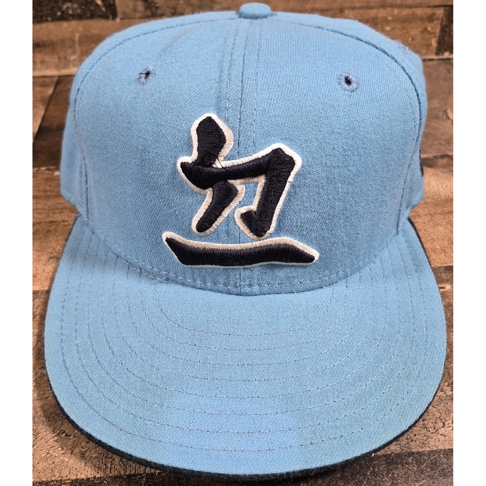 Vintage Los Angeles Dodgers Chinese Symbol Fitted Hat 6 3/4‎ Blue Wool New Era